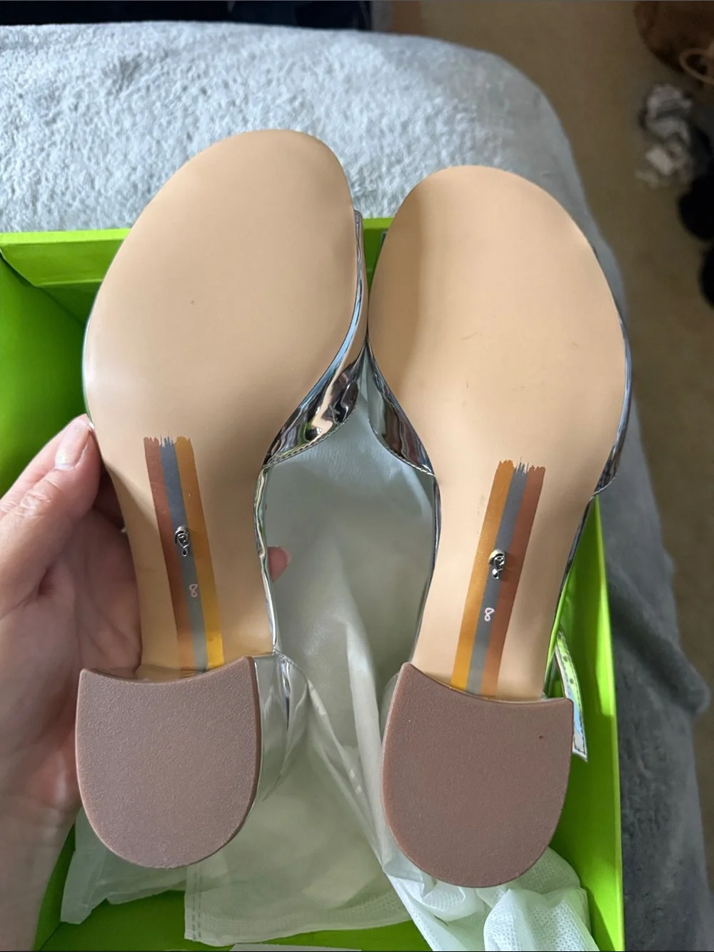 Sam Edelman Silver Metallic Block Heel Sandals with Ankle Strap. Womens size 8